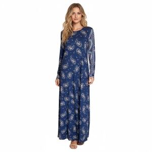Zora Navy Paisley Print Boho Maxi Dress
